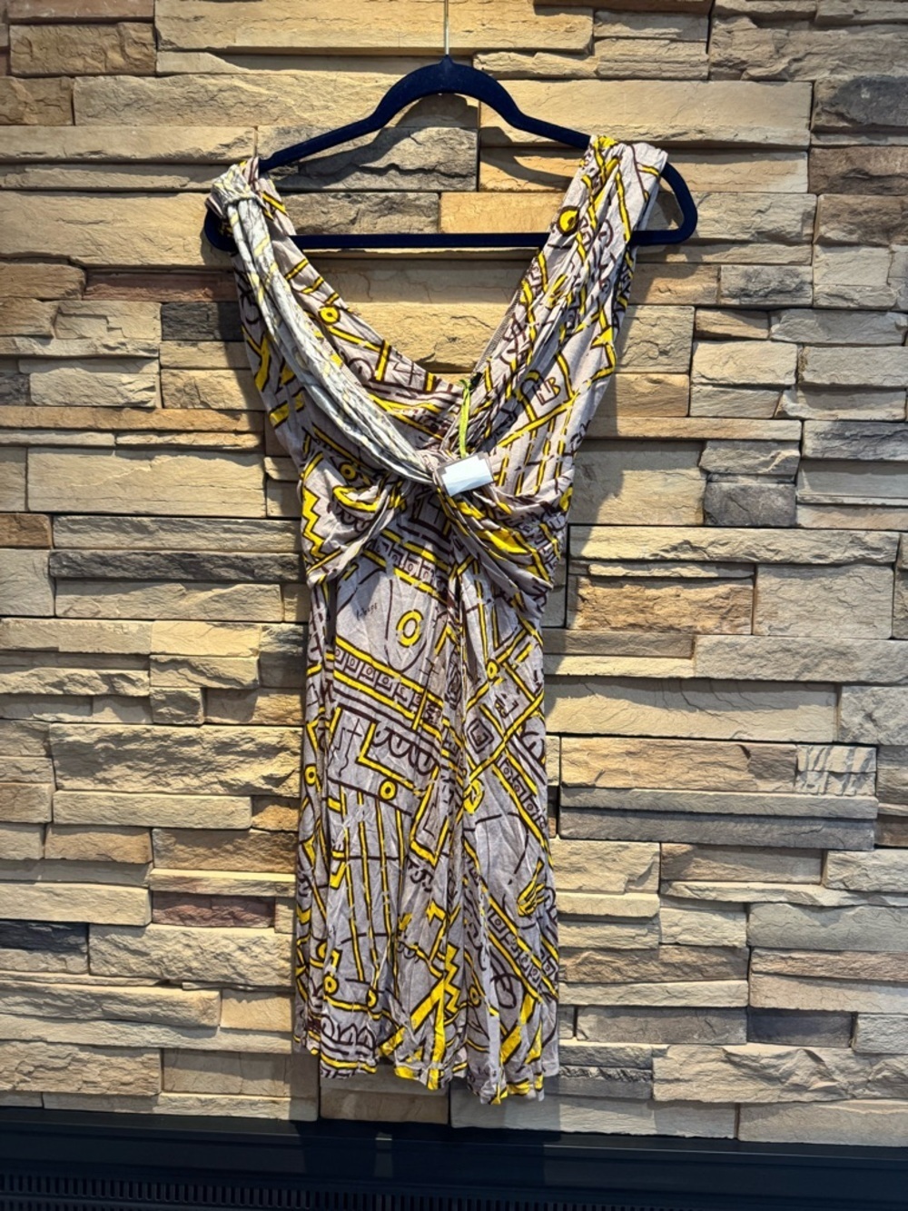 T Bag Los Angeles Sleeveless Yellow & gray Patterned Women’s Dress NWT Sm